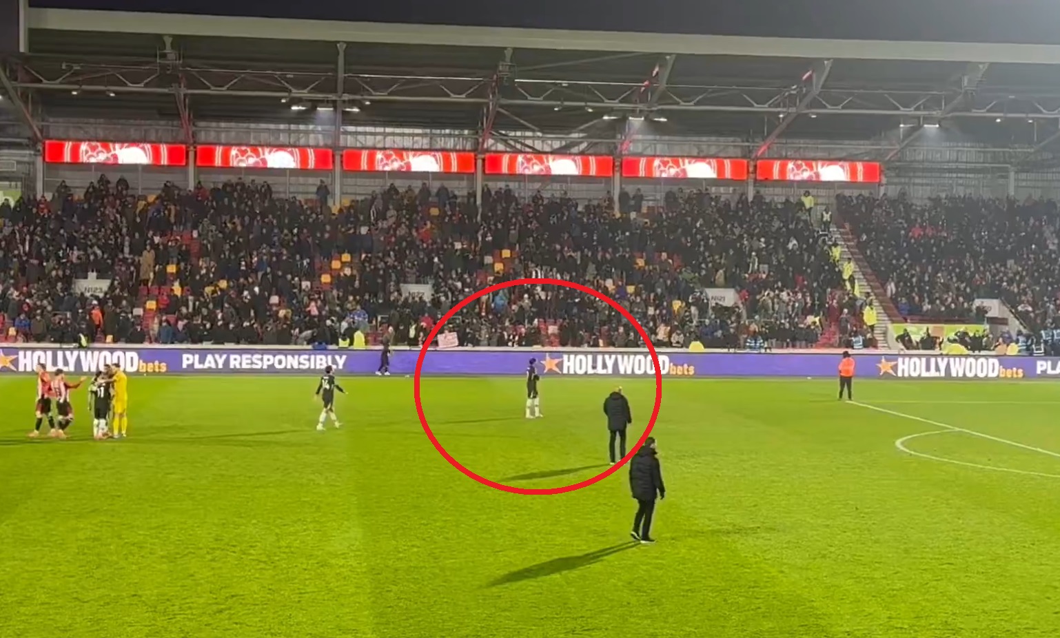 Darwin Nunez celebrates with Liverpool fans after win against Brentford.