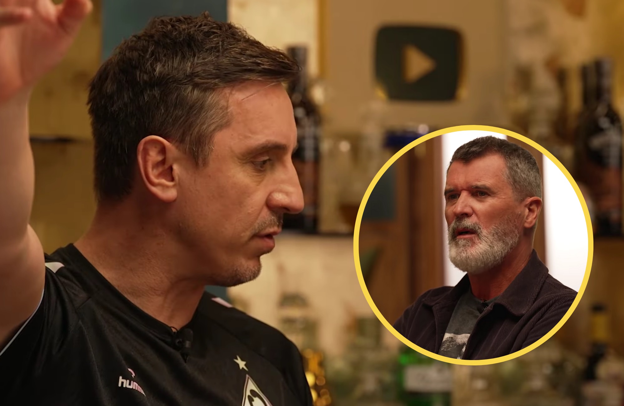 Gary Neville looks at picture of Roy Keane on the Overlap.