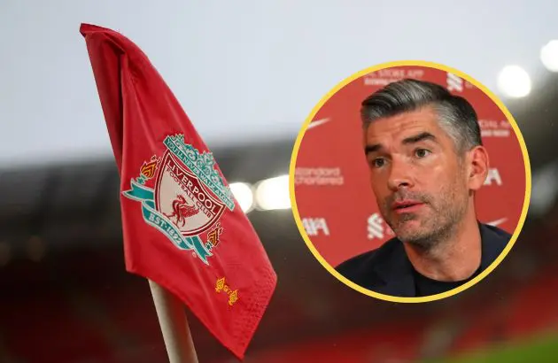Sporting director Richard Hughes looks over at the Liverpool corner flag.