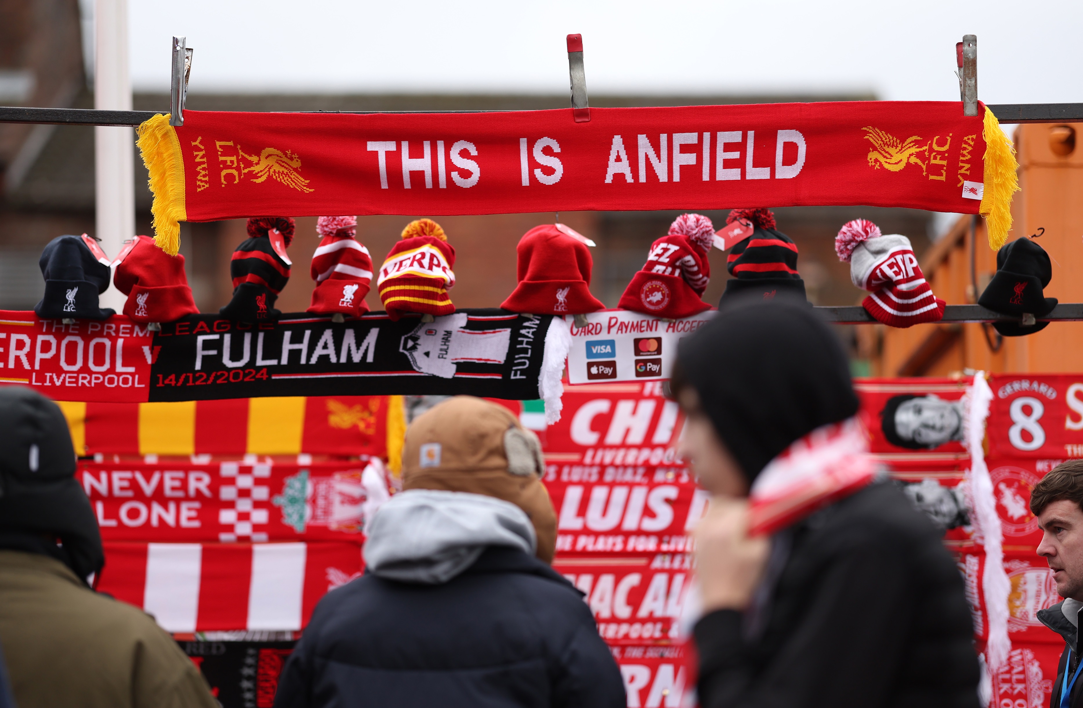 Liverpool scarves on display ahead of Fulham clash at Anfield.