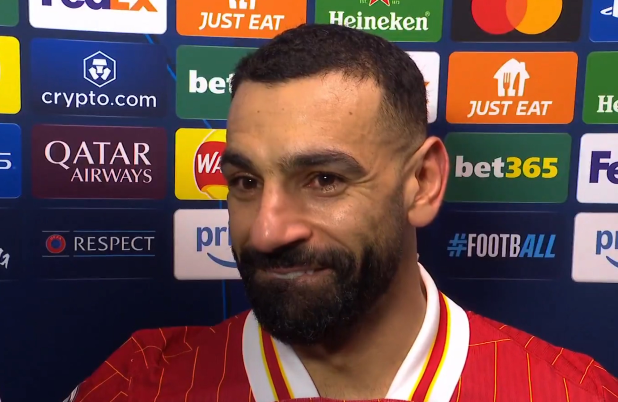Mo Salah talks to Amazon Prime reporter after Lille win.