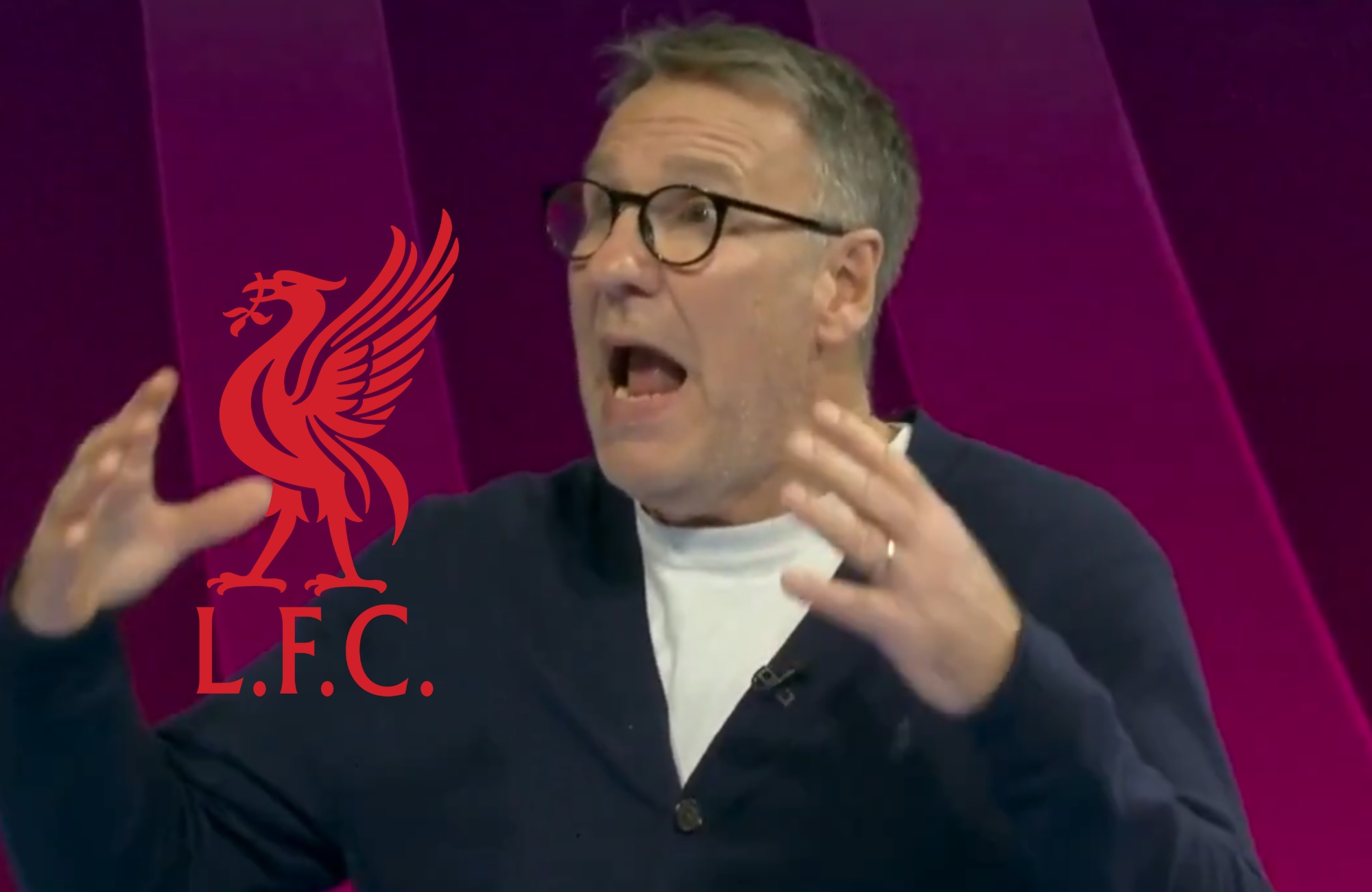 Paul Merson looks frustrated on Sky Sports coverage of Arsenal v Aston Villa.