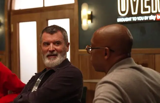 Roy Keane looks at Ian Wright on The Overlap show.