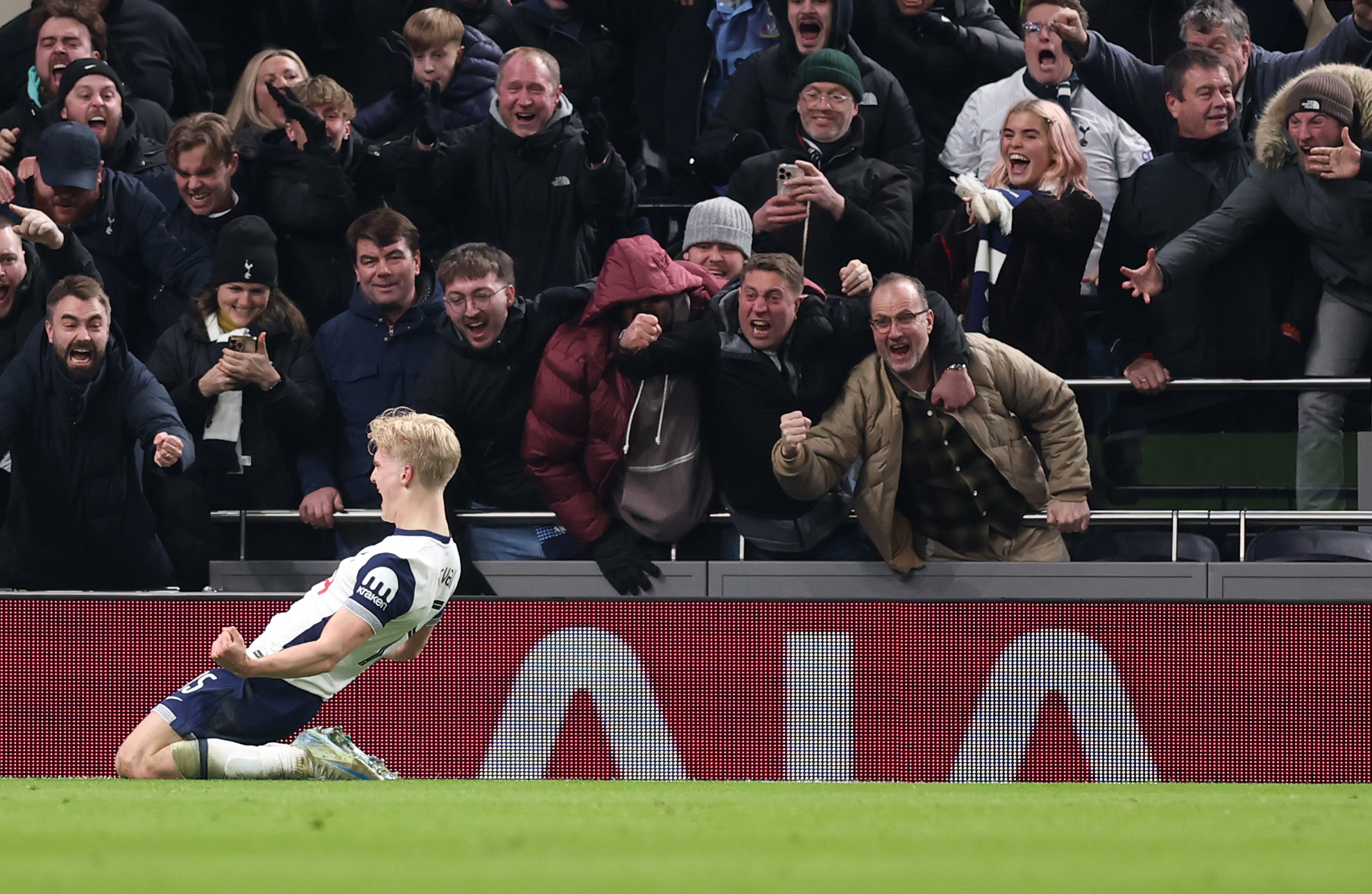 Lucas Bergvall was lucky to escape a second yellow card before scoring Tottenham's winner