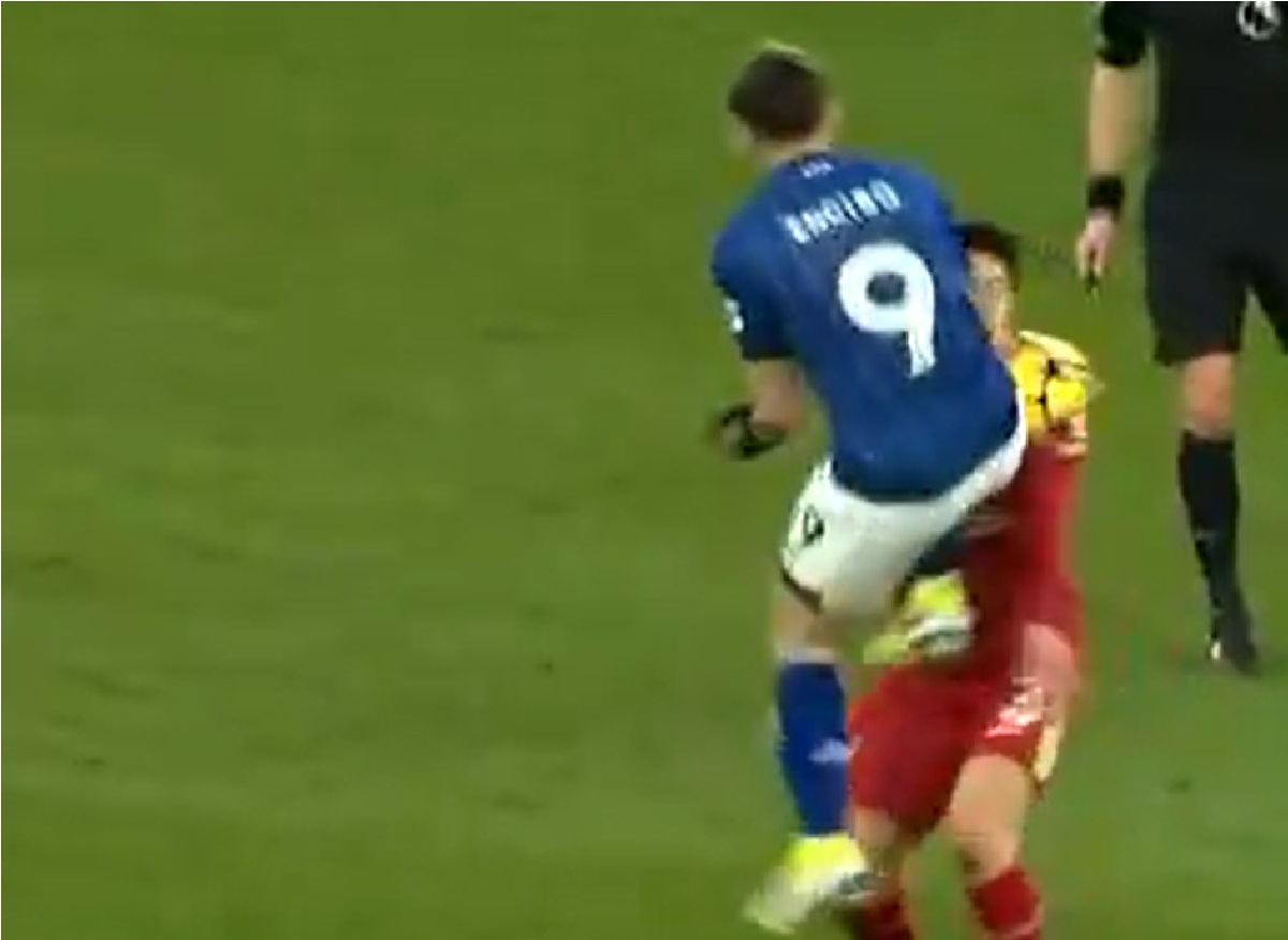 Julio Enciso was booked for this lunge on Wataru Endo