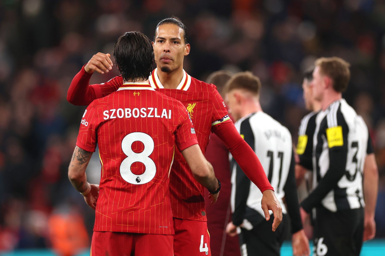 Virgil van Dijk celebrates at Anfield