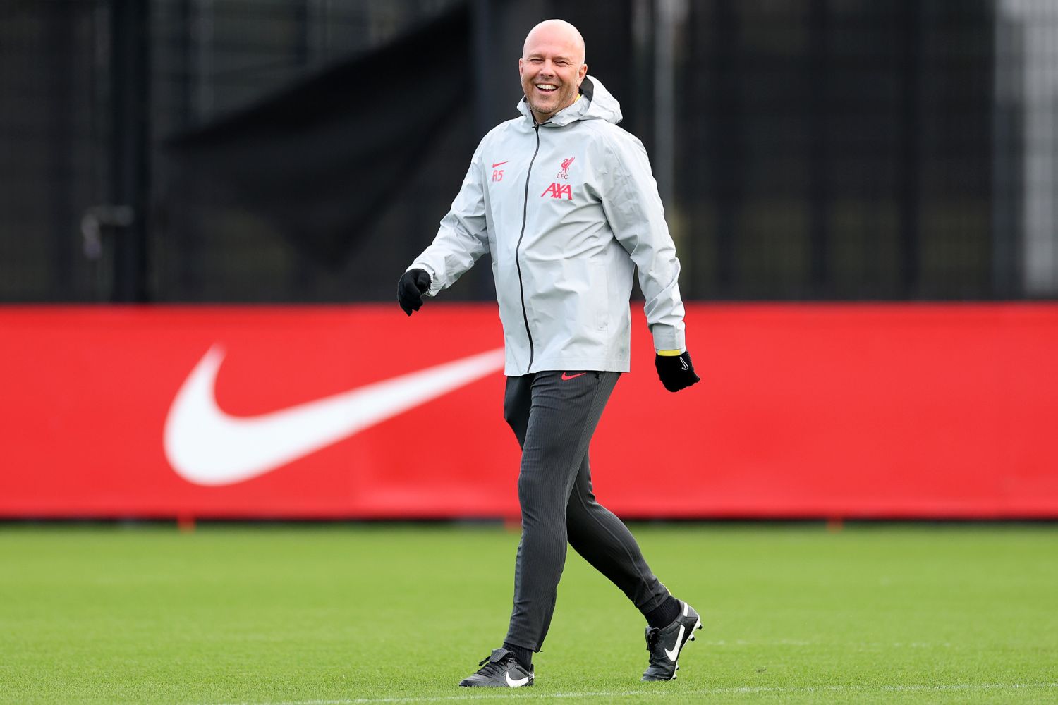 Arne Slot in training for Liverpool