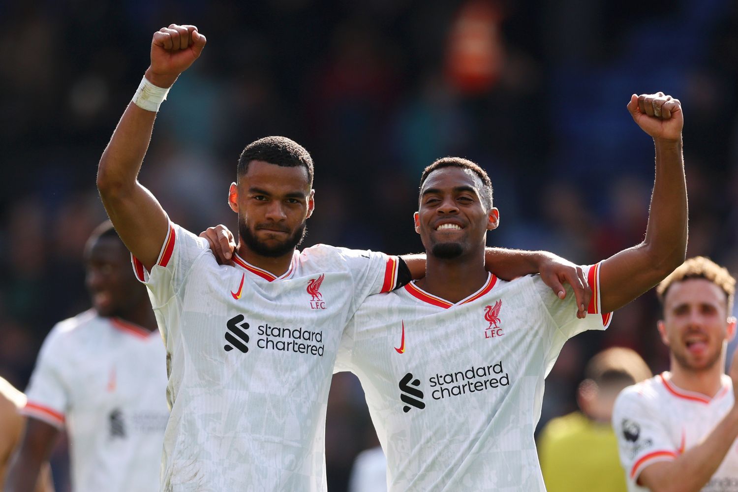 Ryan Gravenberch and Cody Gakpo celebrate for Liverpool