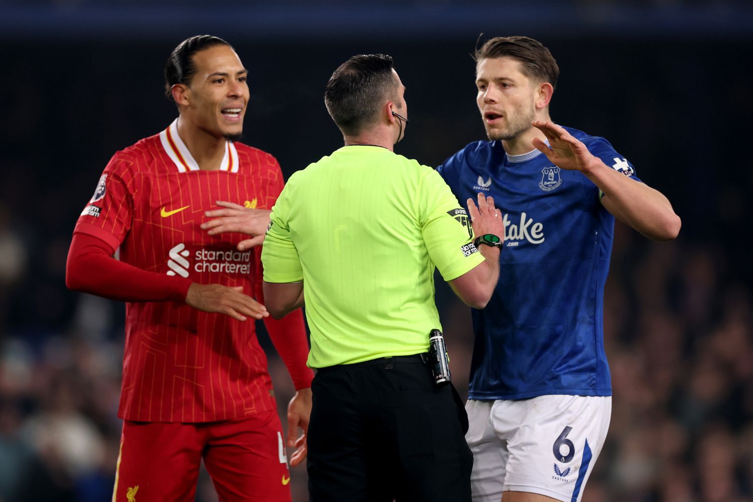 Virgil van Dijk and James Tarkowski during the Merseyside derby