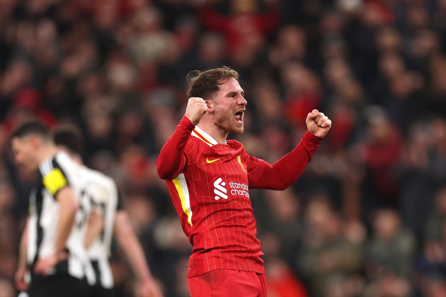 Alexis Mac Allister celebrates scoring for Liverpool