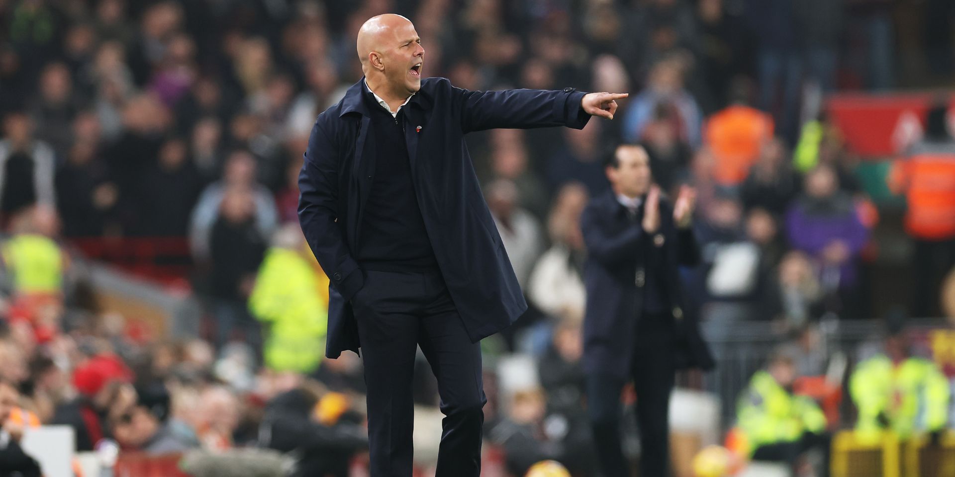 Arne Slot coaches against Unai Emery at Anfield