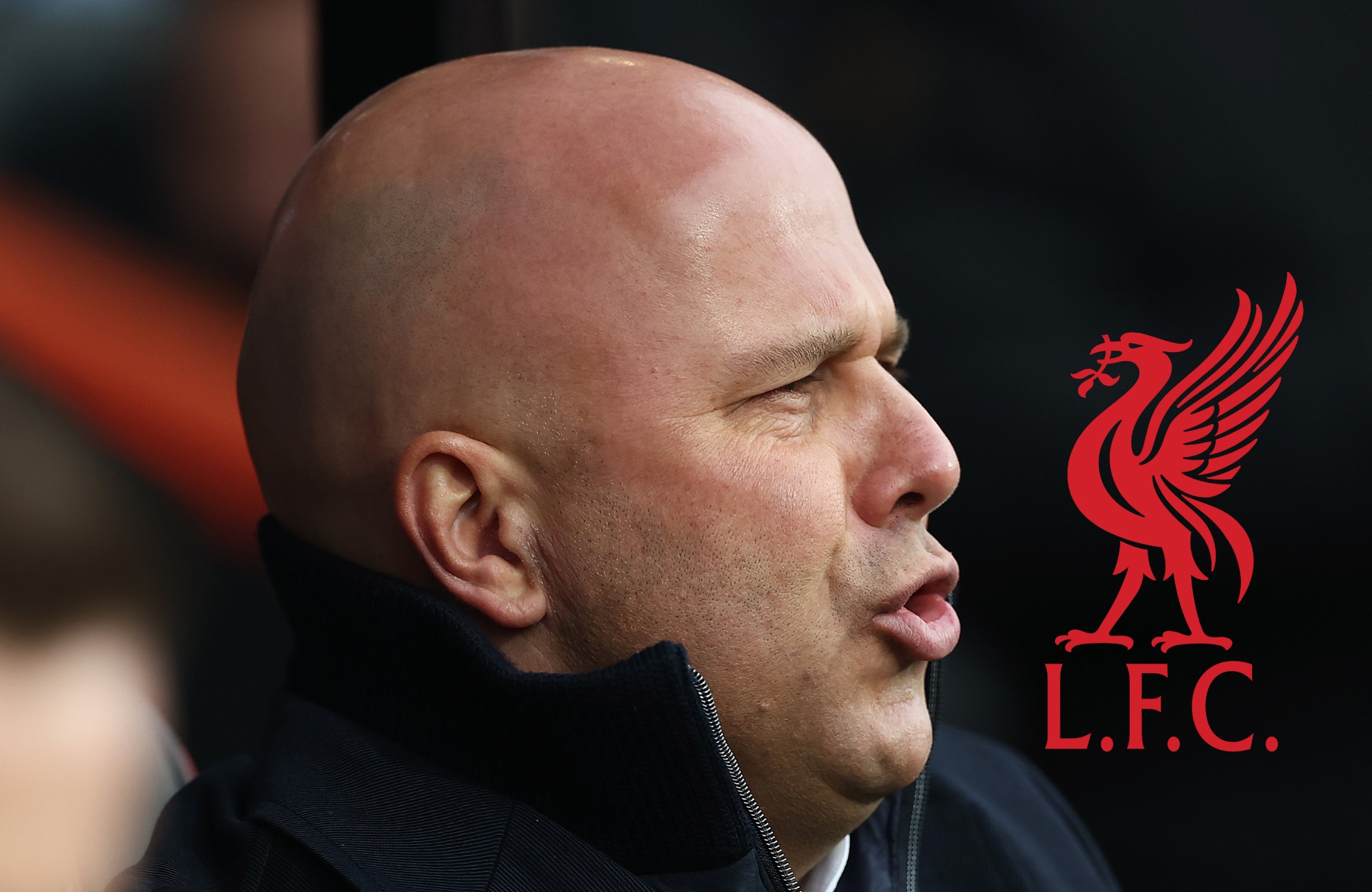 Arne Slot reacts from the bench during Liverpool match.