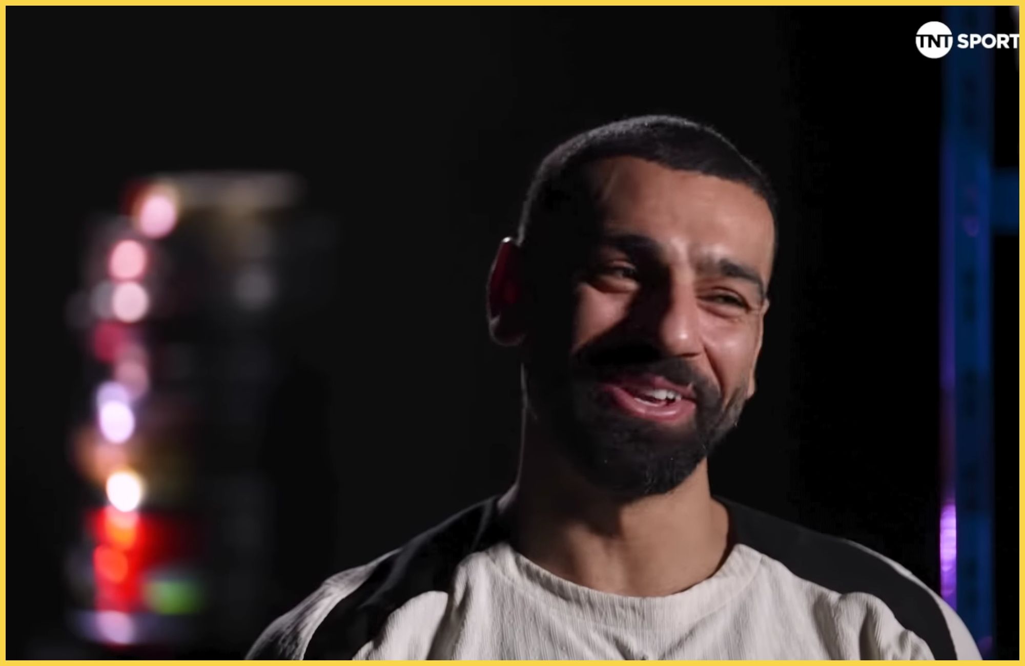 Mo Salah smiles during TNT Sports interview.