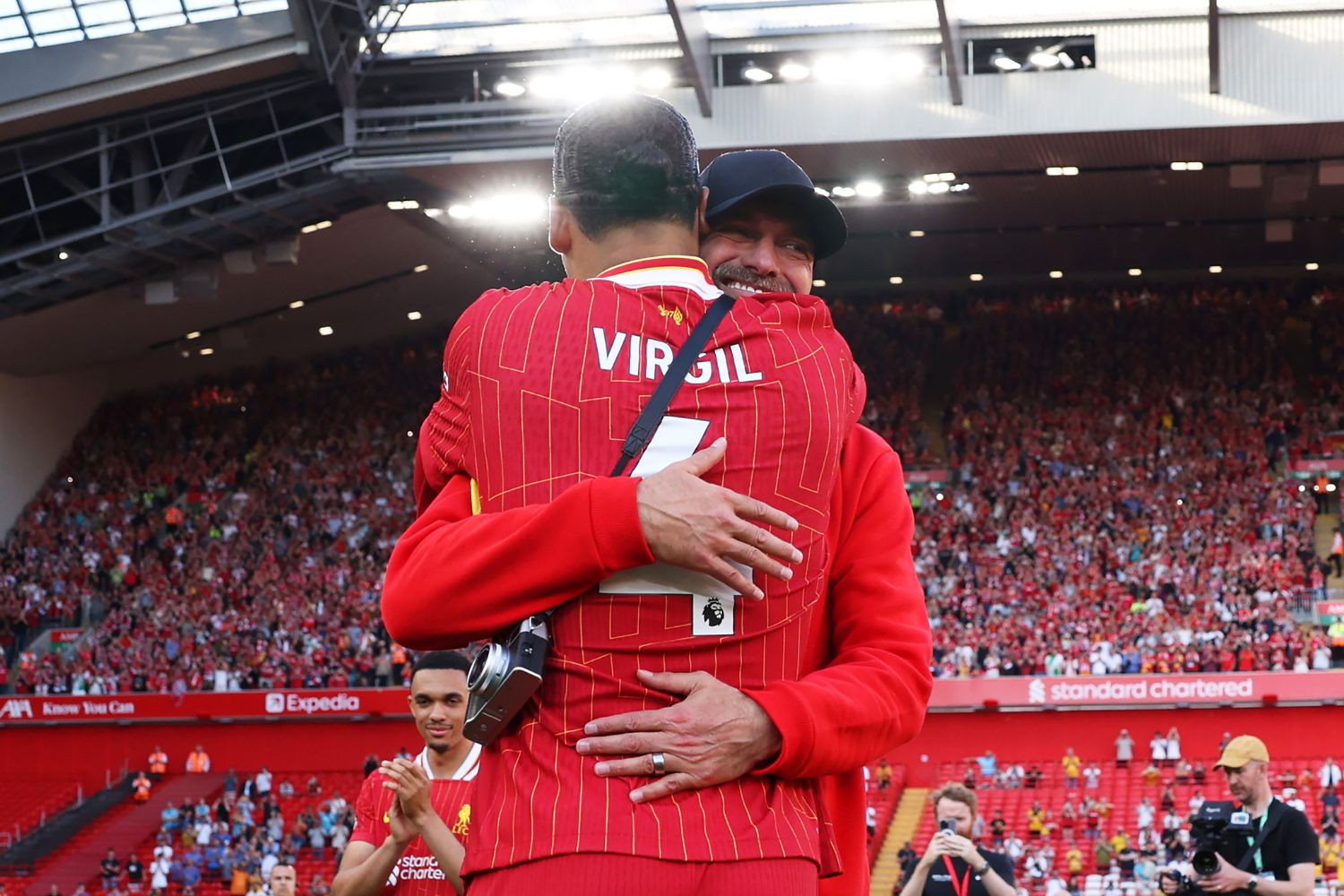 Jurgen Klopp with Virgil van Dijk at Anfield