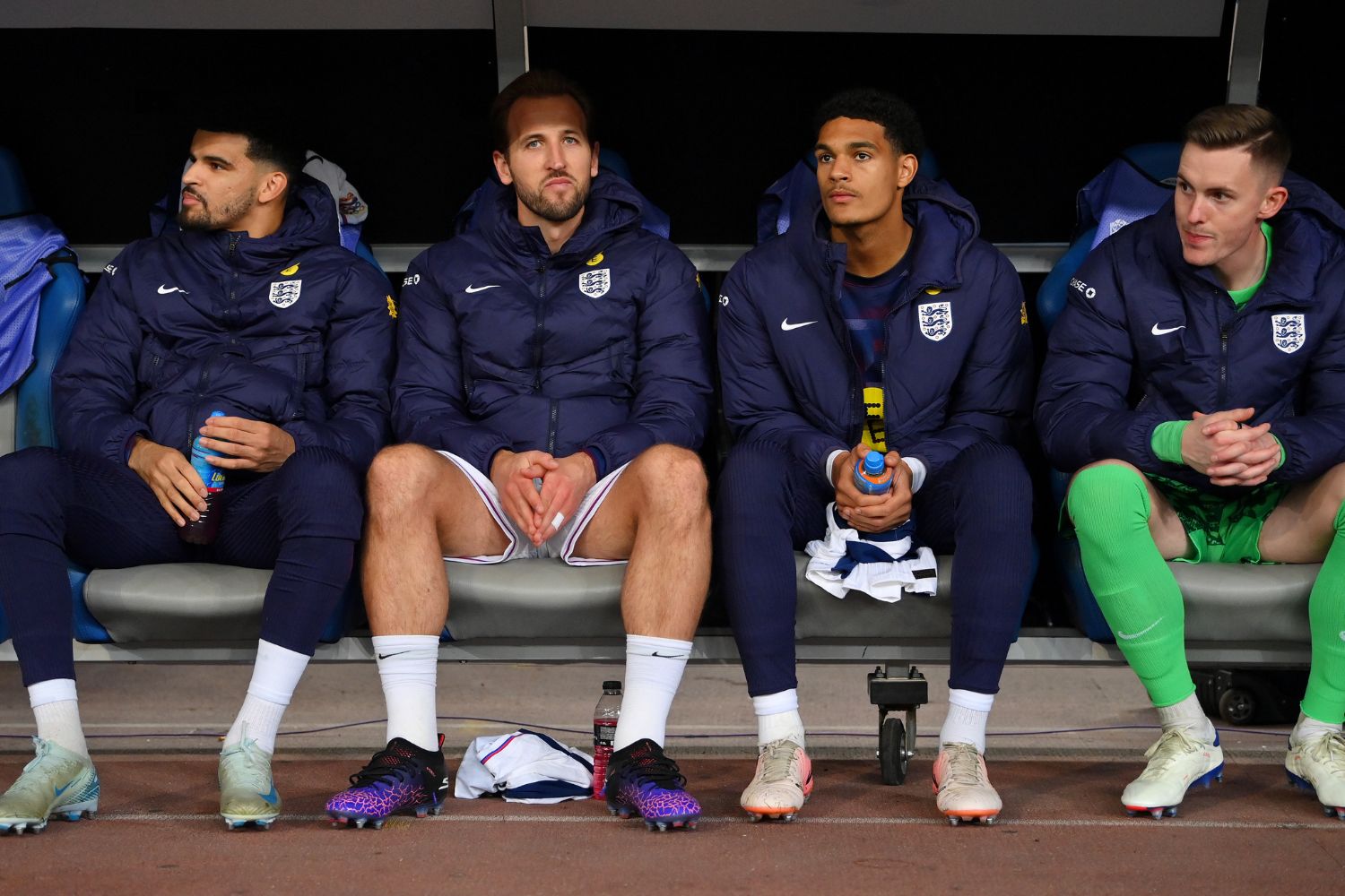 Jarell Quansah sits on the bench for England
