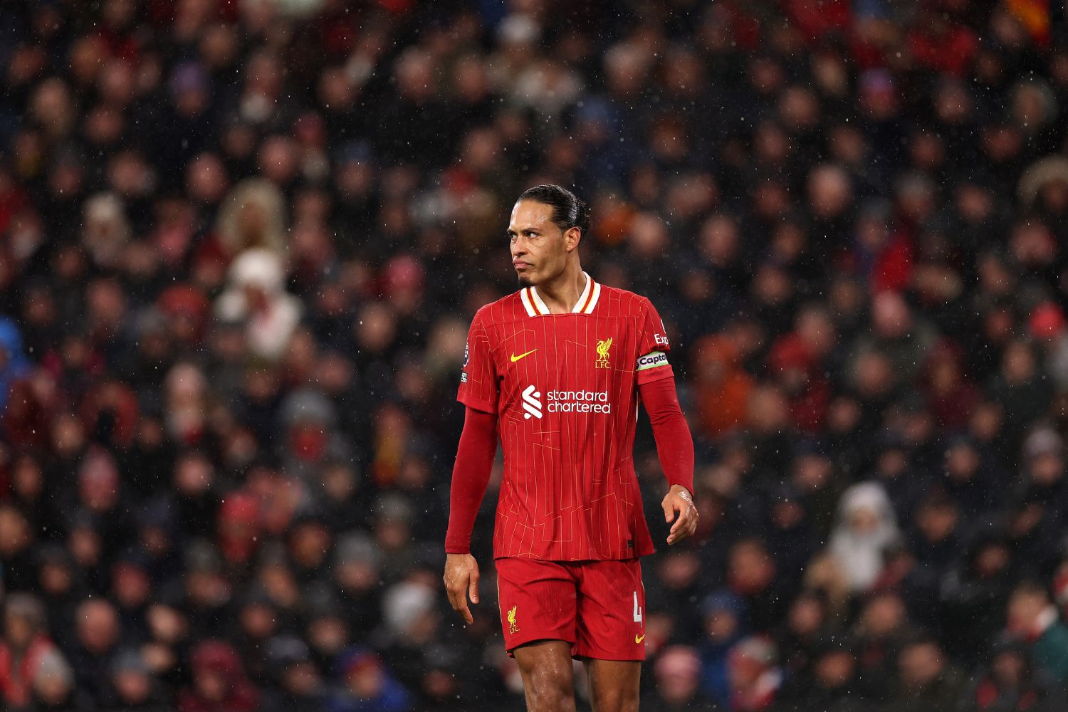 Virgil van Dijk playing for Liverpool at Anfield