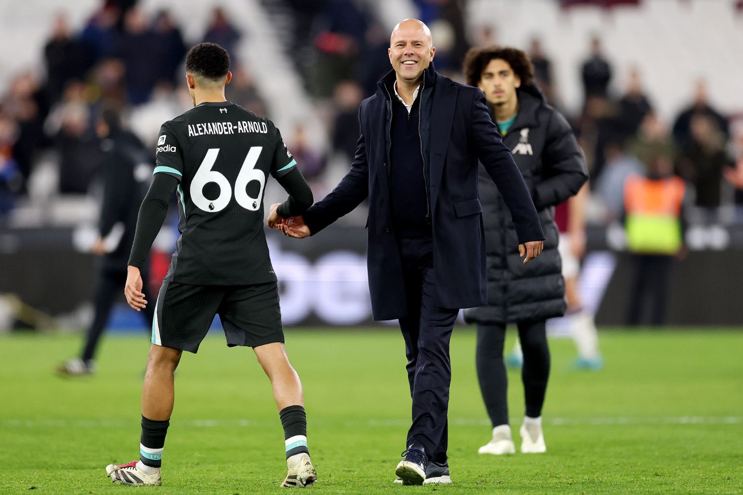 Trent Alexander-Arnold and Arne Slot after the West Ham game