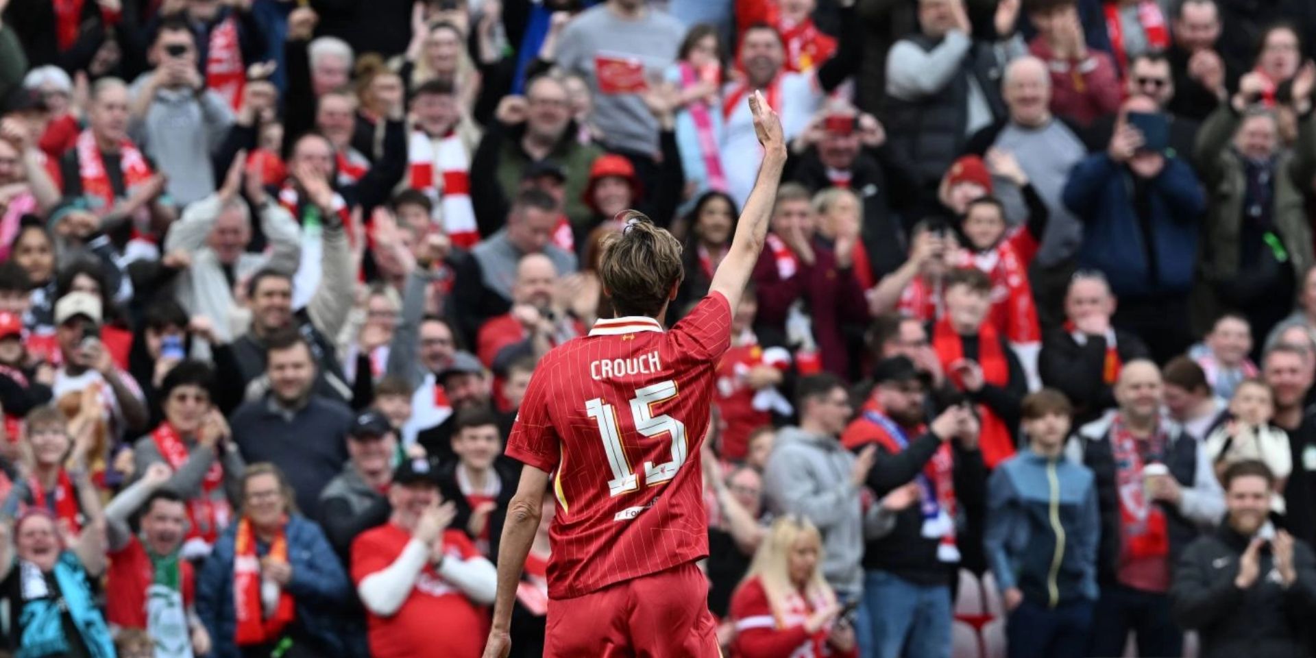 Peter Crouch celebrates after scoring in the legends game