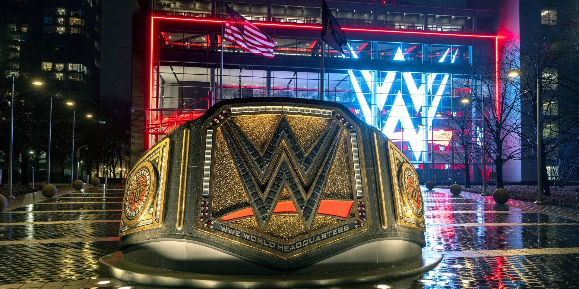 WWE belt outside WWE building