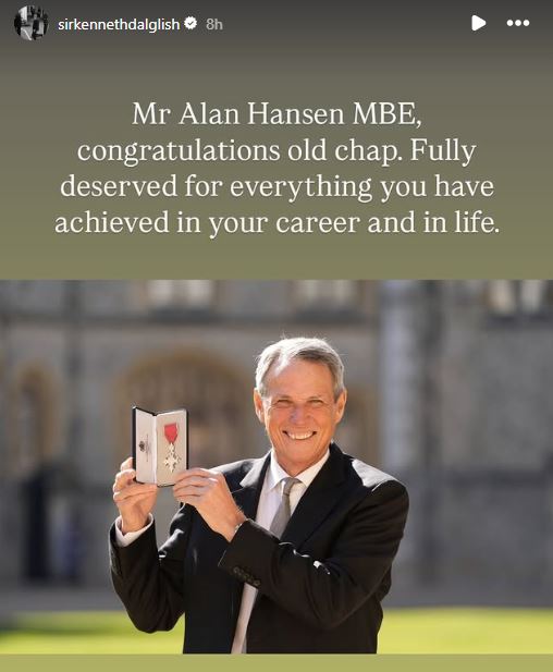 Kenny Dalglish uploads a picture of Alan Hansen