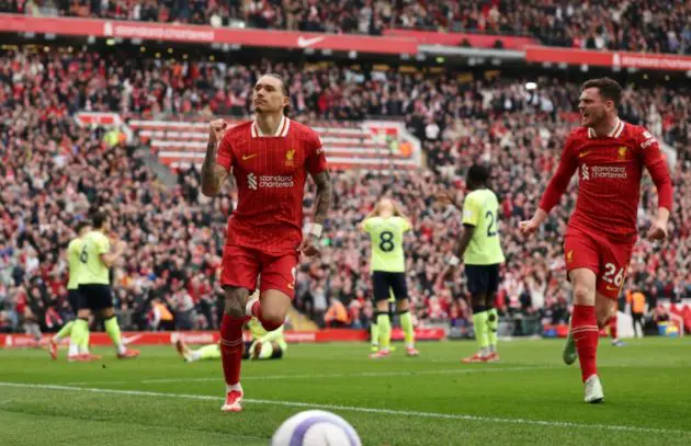 Darwin Nunez celebrates his equaliser against Southampton