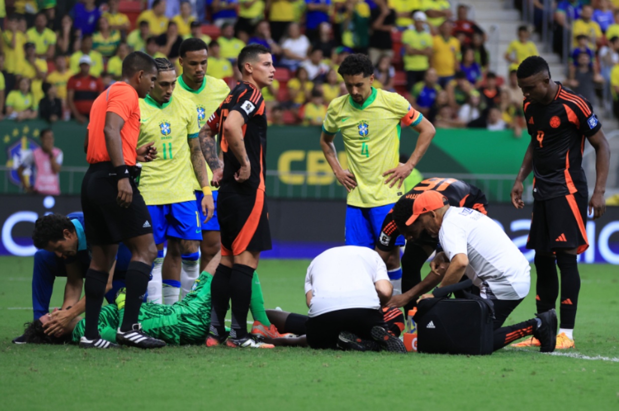 Alisson Becker was involved in a nasty collision with Davinson Sanchez in Brazil's win over Colombia