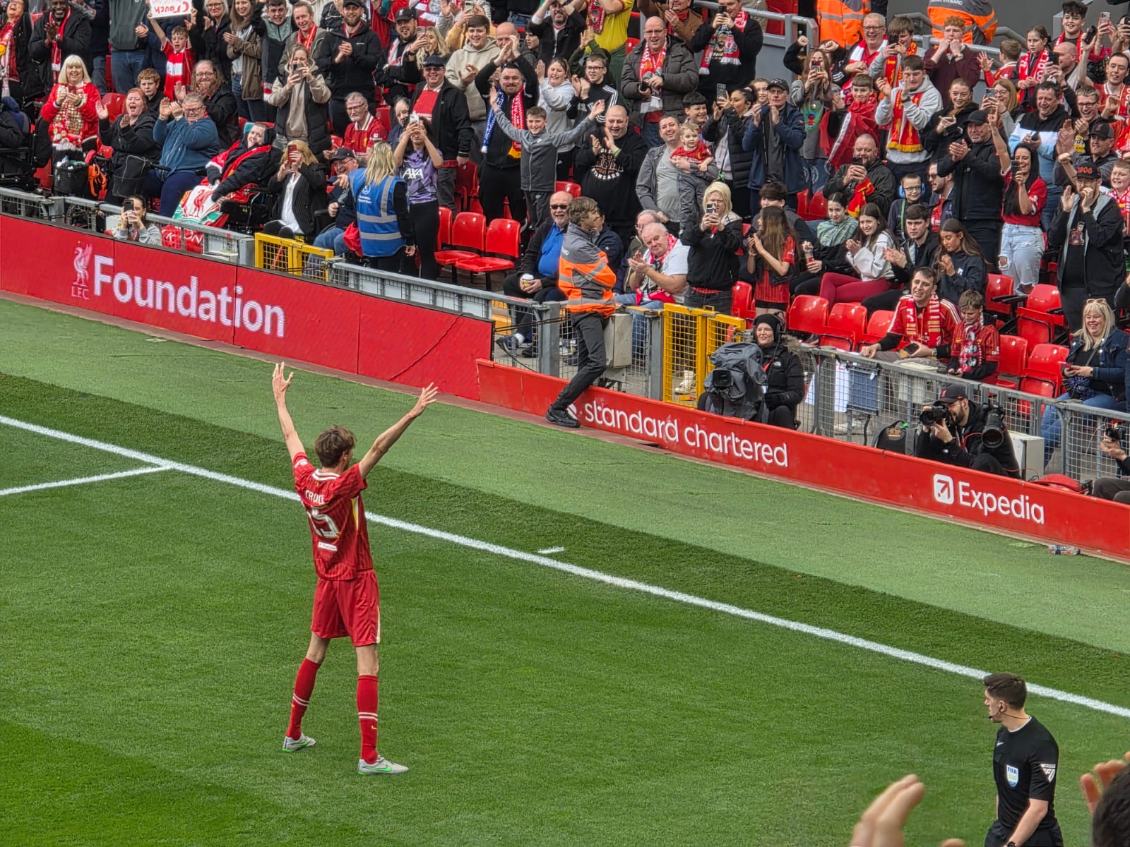 Peter Crouch celebrates scoring in the Liverpool Legends match
