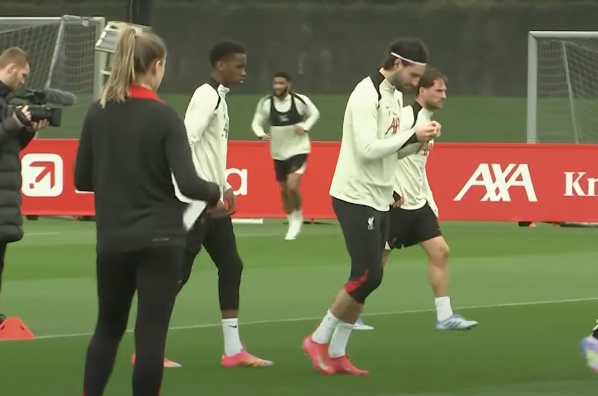 Joe Gomez was spotted doing an individual running drill in Liverpool training on Monday