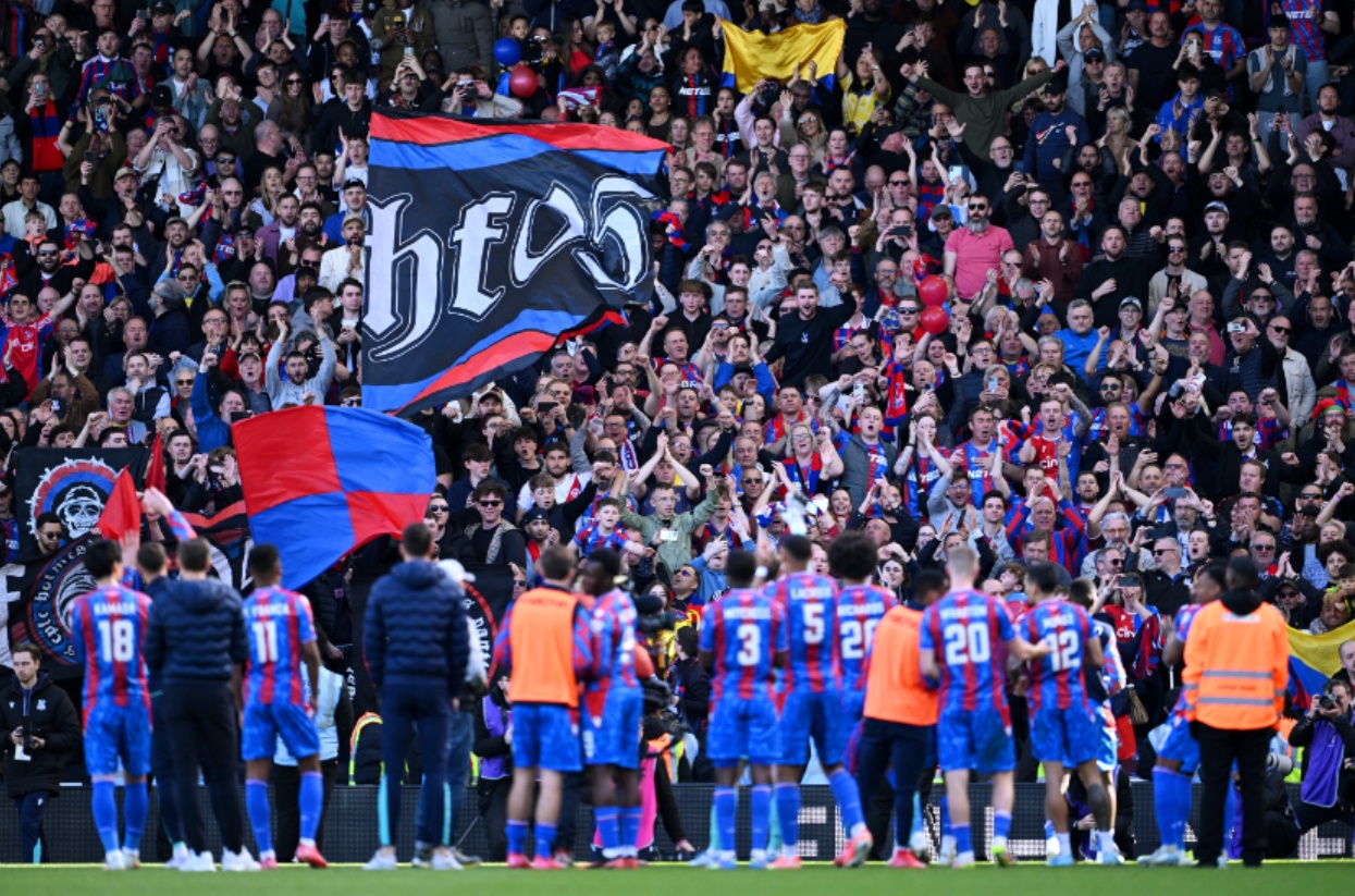 Crystal Palace players and fans celebrate their passage to the FA Cup semi-finals