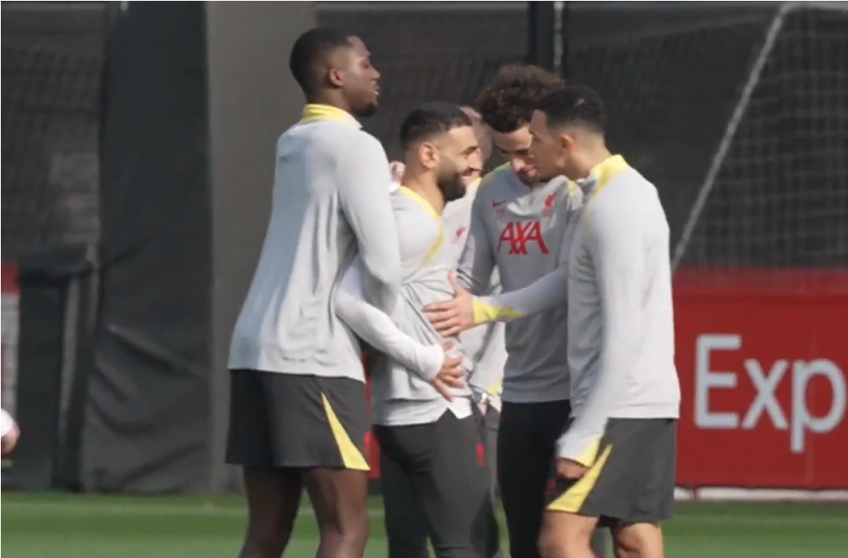 Mo Salah and Trent Alexander-Arnold had a playful fight in Liverpool training on Monday