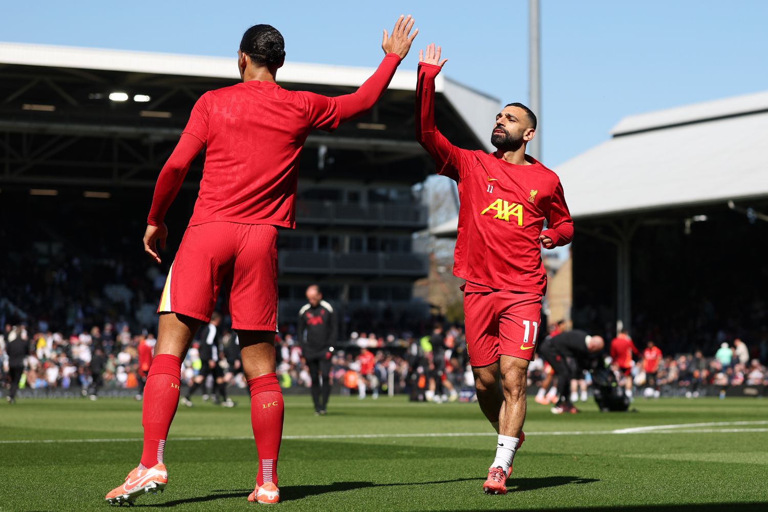 Virgil van Dijk and Mo Salah at Craven Cottage
