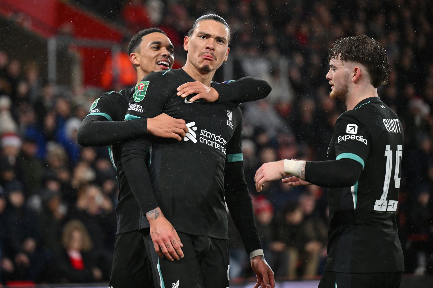 Darwin Nunez and Trent Alexander-Arnold celebrate for Liverpool