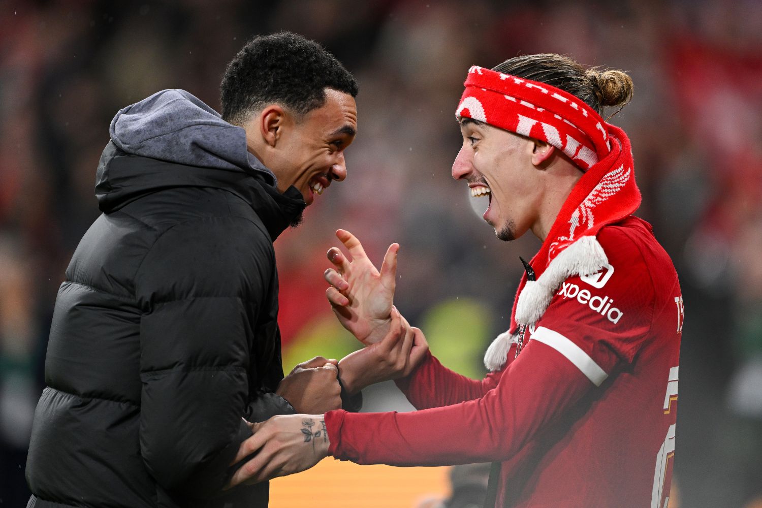 Kostas Tsimikas and Trent Alexander-Arnold after winning the Carabao Cup