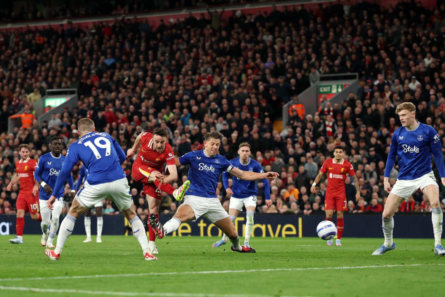 Diogo Jota scores against Everton at Anfield
