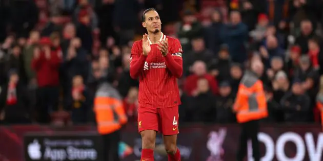 Virgil van Dijk applauds the Liverpool supporters