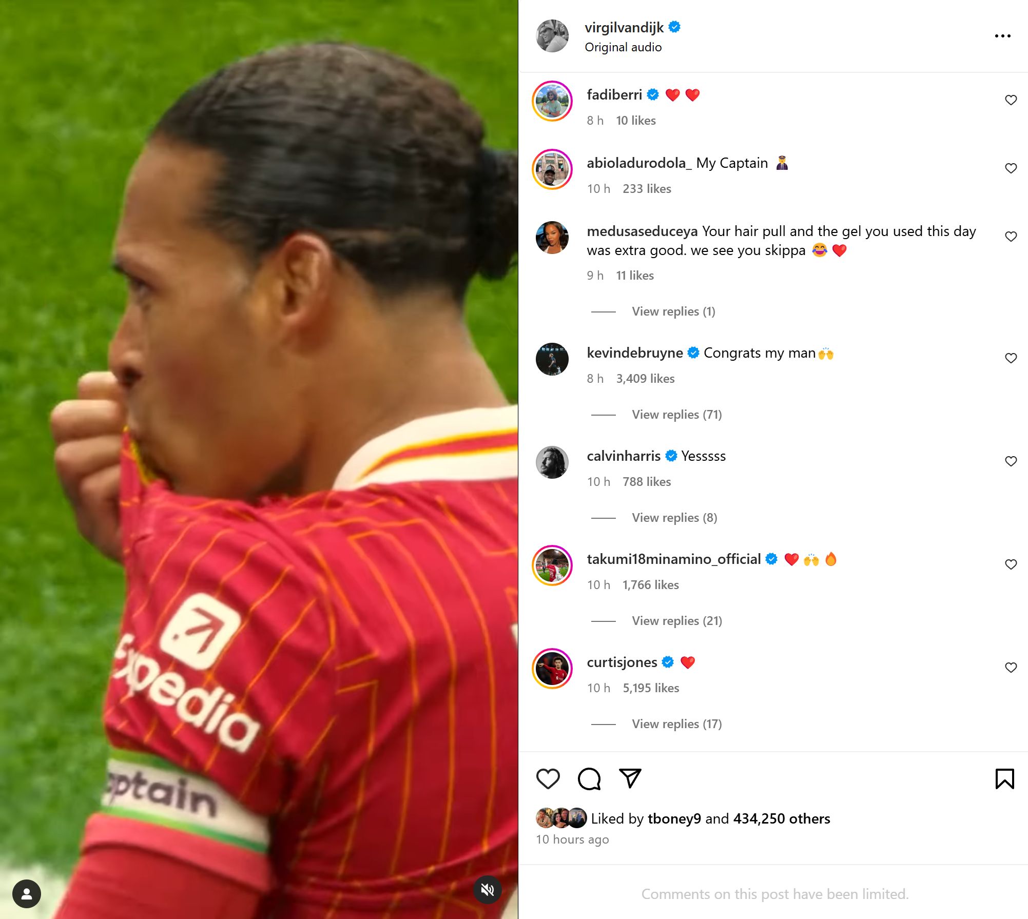 Kevin De Bruyne reacts to Virgil van Dijk's new contract