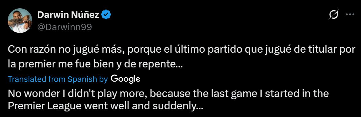 Darwin Nunez's social media post