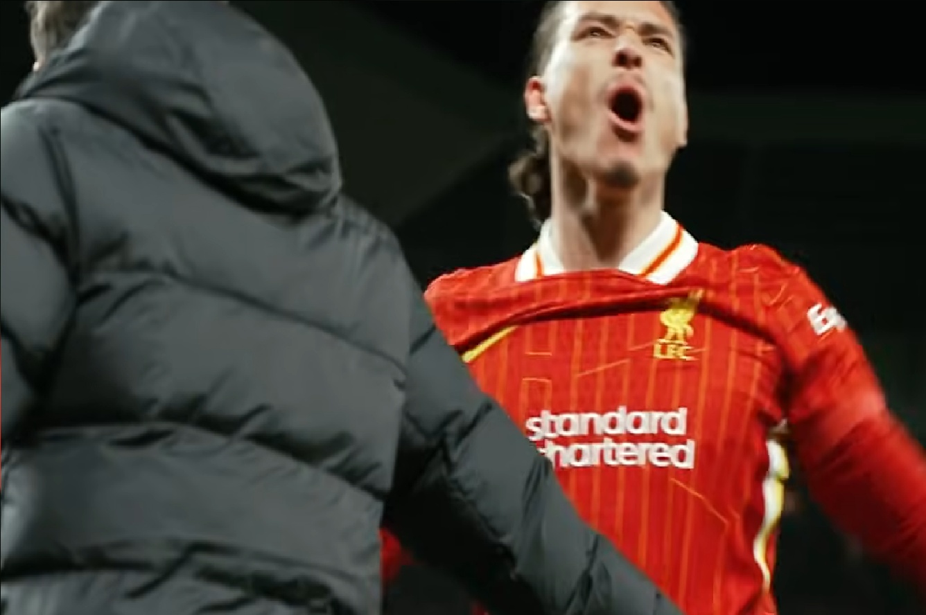 Darwin Nunez did his bit to gee up the Kop towards the end of Liverpool's Merseyside derby win