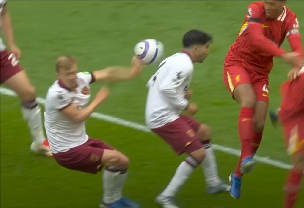 James Ward-Prowse appeared to handle the ball inside West Ham's penalty area in their defeat to Liverpool