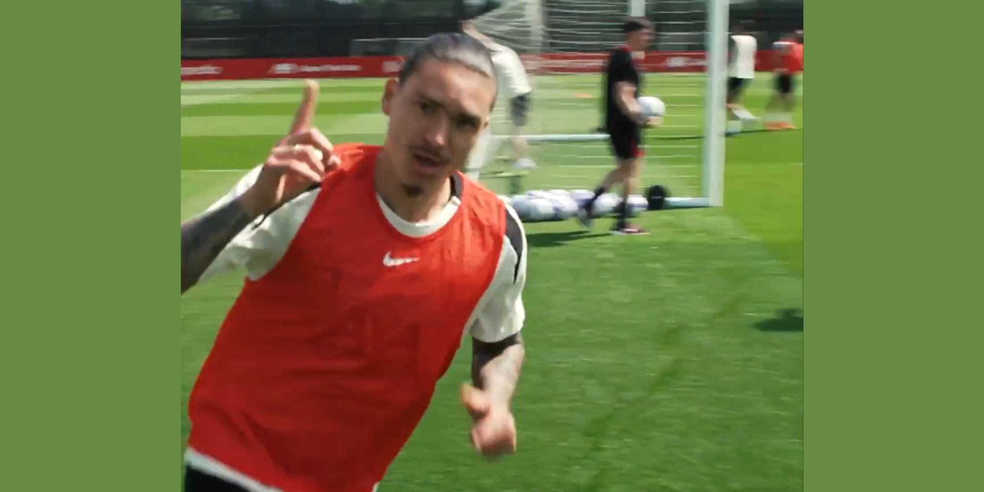 Darwin Nunez celebrates scoring in training