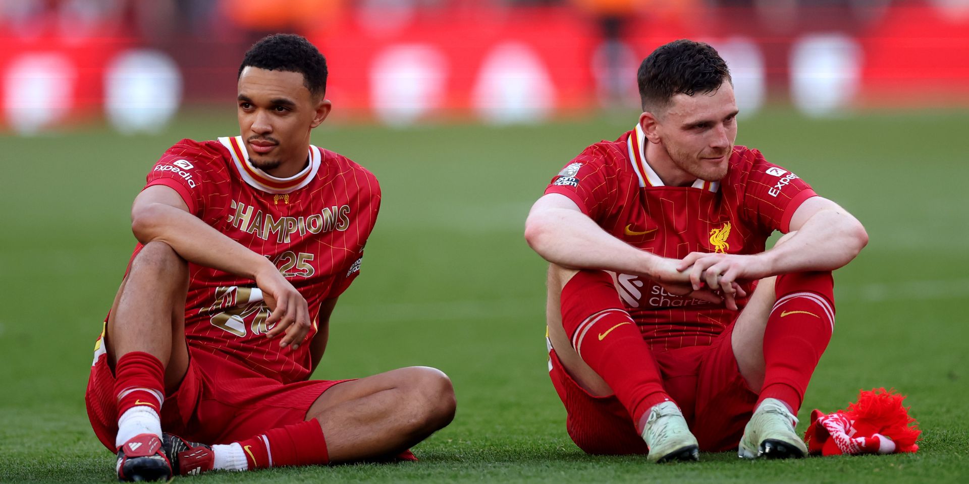 Trent Alexander-Arnold and Andy Robertson after winning the league