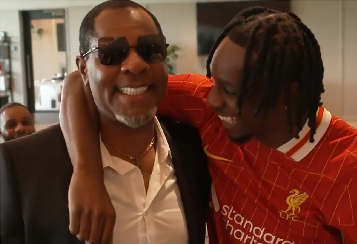 Jeremie Frimpong enjoys a family moment after signing for Liverpool