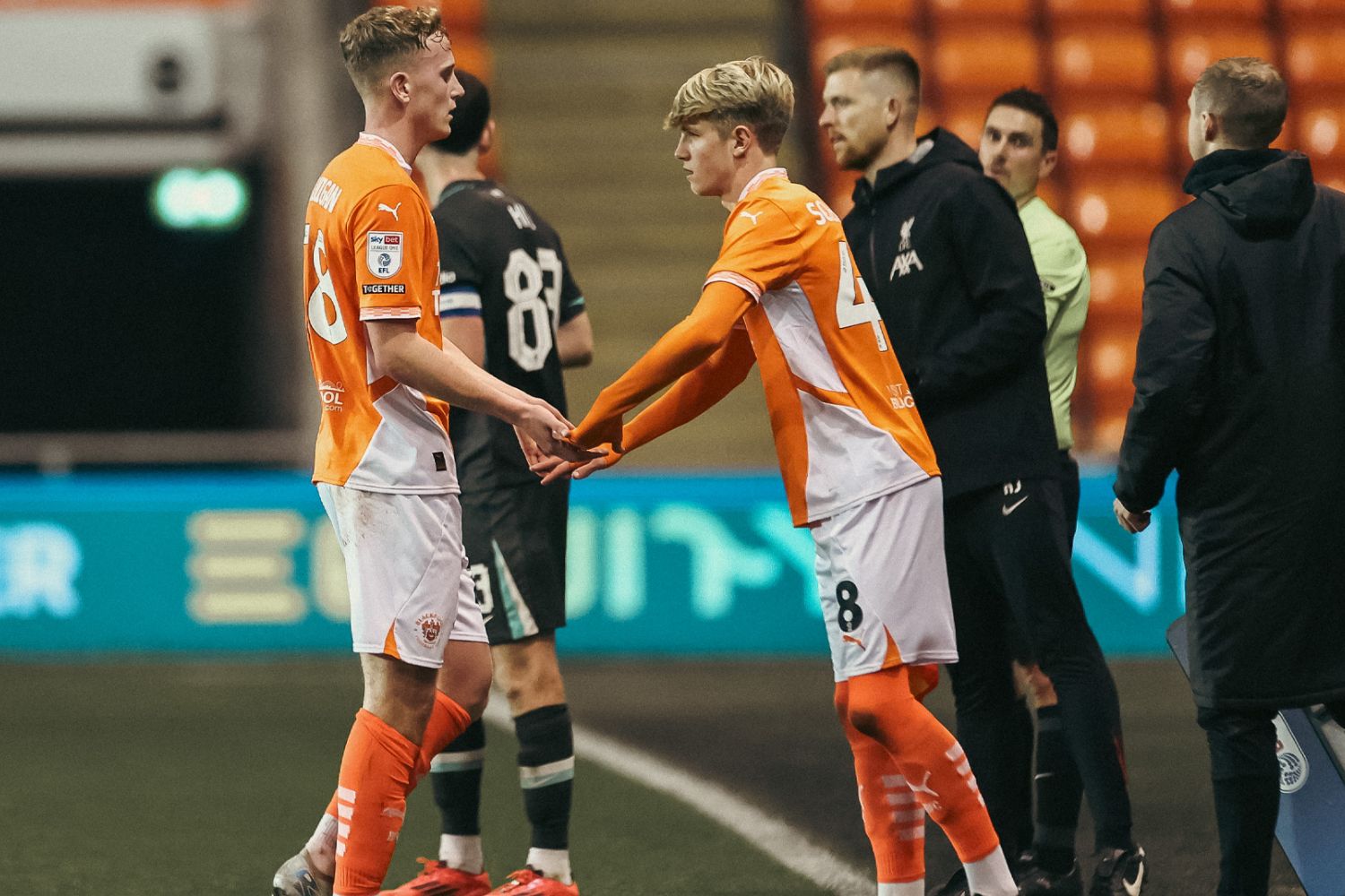 Gabriel Schluter subbed on for Blackpool