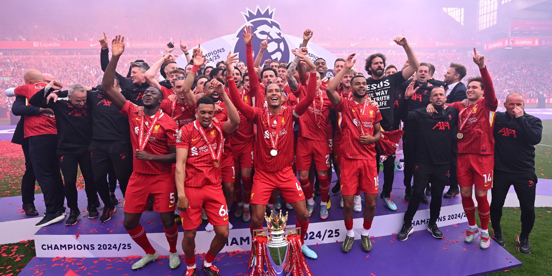 Liverpool celebrate winning the Premier League