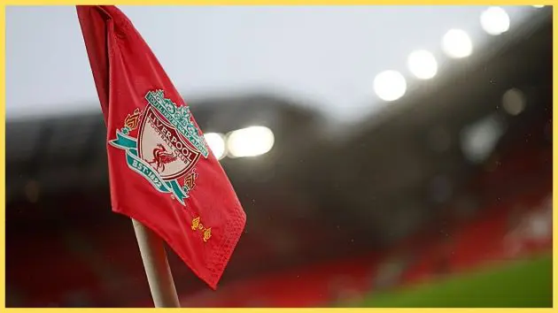 Liverpool corner flag waves in the wind at Anfield.
