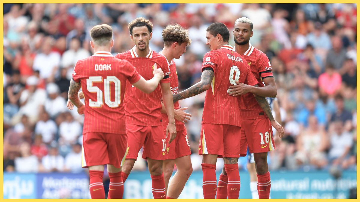 Liverpool celebrate after scoring against Preston