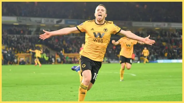 Diogo Jota celebrates scoring for Wolves