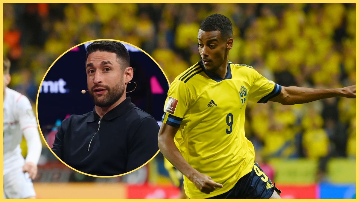 Alexander Isak turns his body next to a picture of David Ornstein.