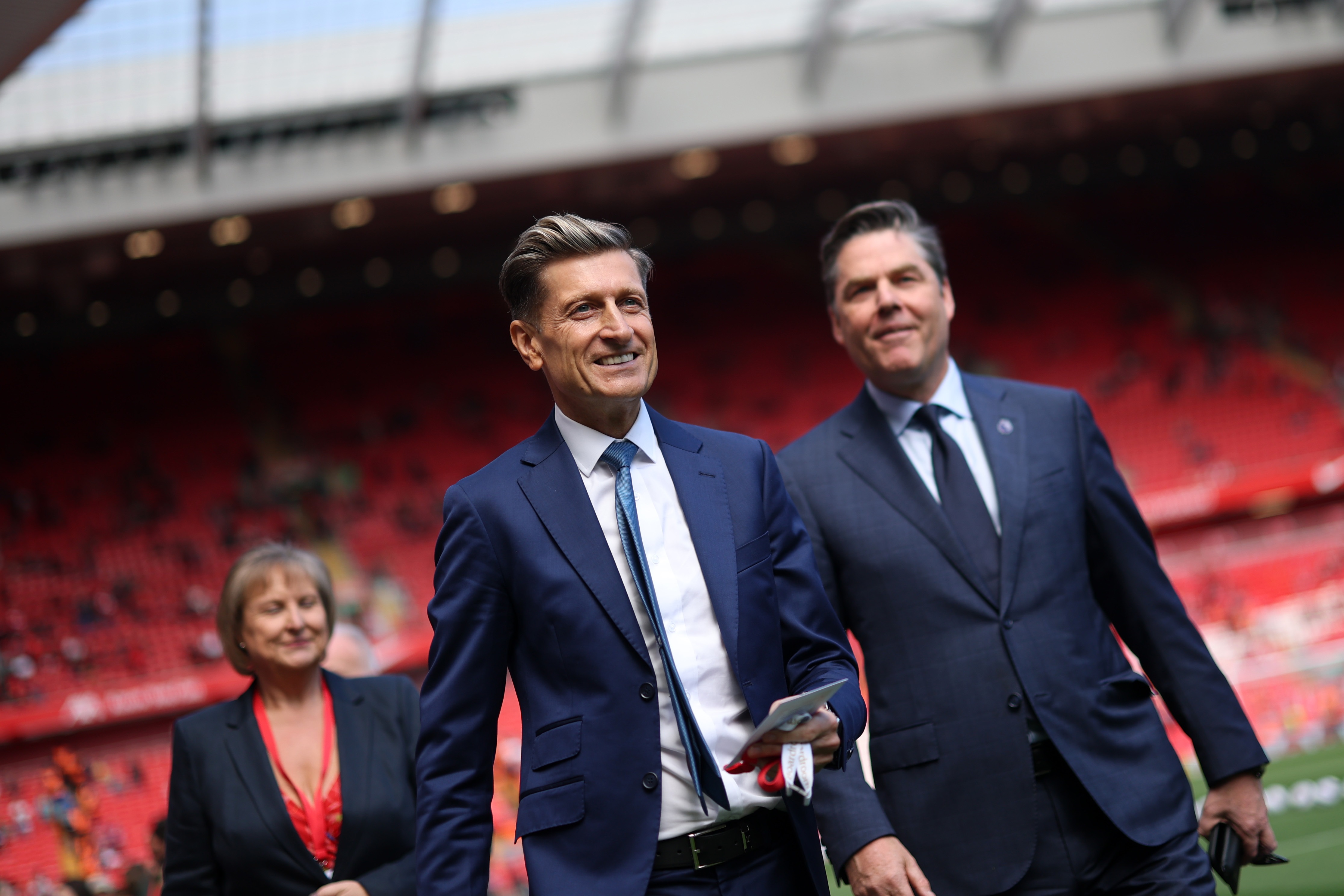 Steve Parish walks on the Wembley pitch.