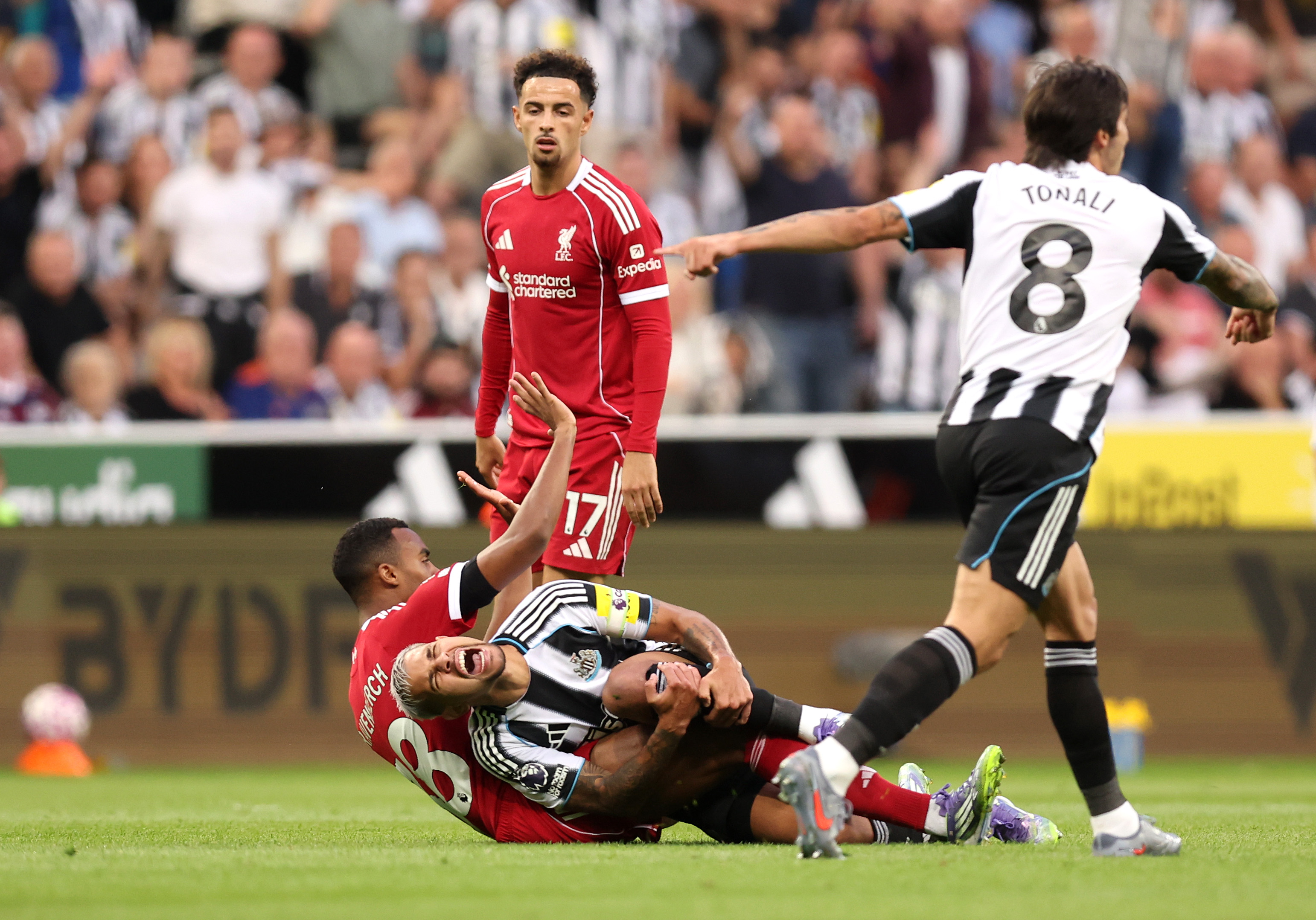 Ryan Gravenberch was booked for fouling Bruno Guimaraes in the opening few minutes against Newcastle